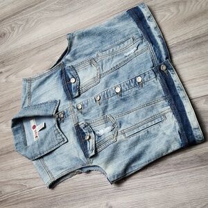 1st Kiss Denim Distressed Blue Jean Vest Women's XL